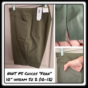 NWT Chicos Perfect Stretch “Cypress Fern” 10” inseam flat front 2 (equiv 10-12)
